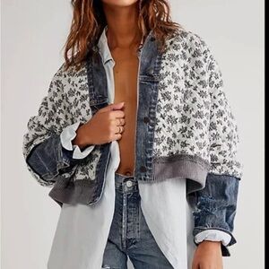 Free People Blue Denim Jacket with Embroidery size m/l
